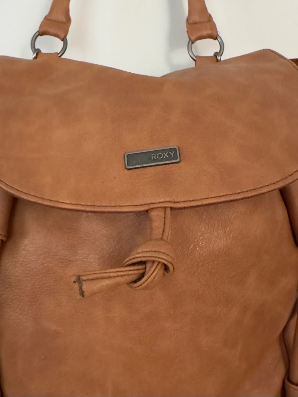 Roxy Brown Faux Leather Drawstring Backpack